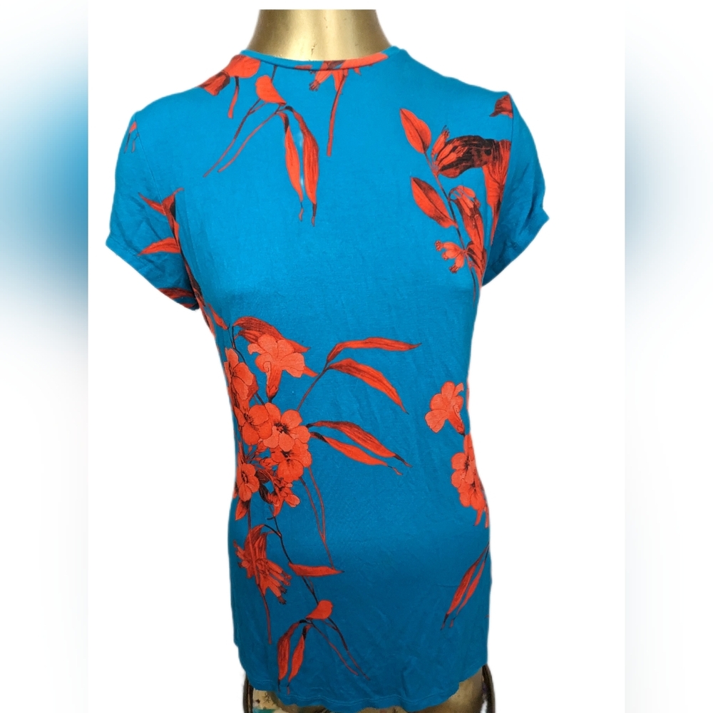 Ted Baker Blue Blouse With Floral Graphics Small